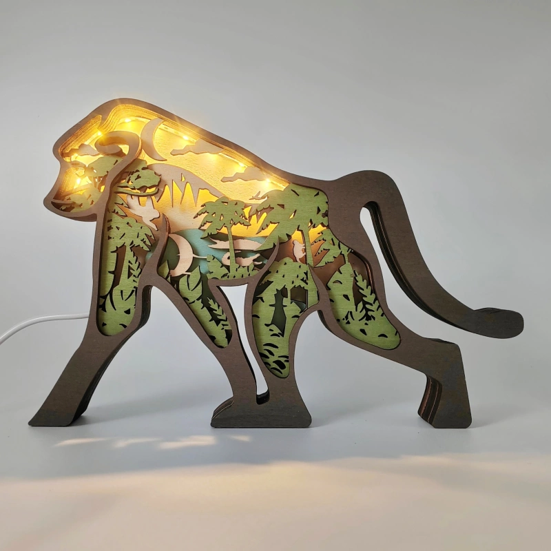 Lampe singe en bois - USB