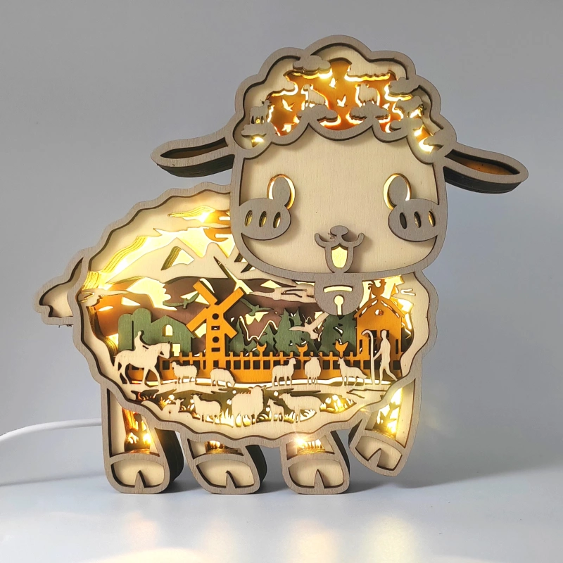 Lampe mouton en bois - USB