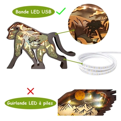 Lampe singe en bois - USB