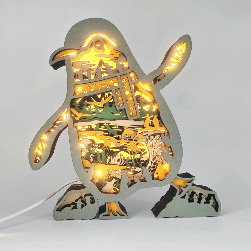 Lampe pingouin en bois