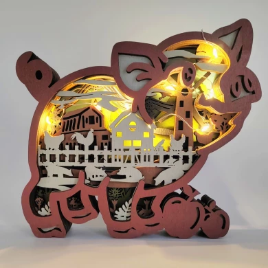 Sculpture cochon en bois