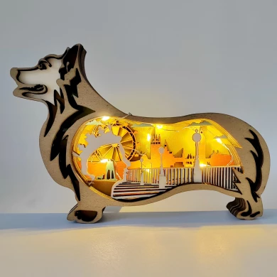 Sculpture chien corgi en bois