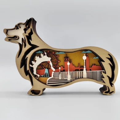 Sculpture chien corgi en bois