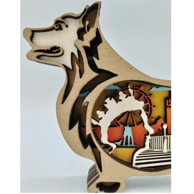 Sculpture chien corgi en bois