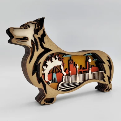 Sculpture chien corgi en bois