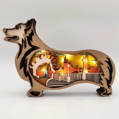 Sculpture chien corgi en bois