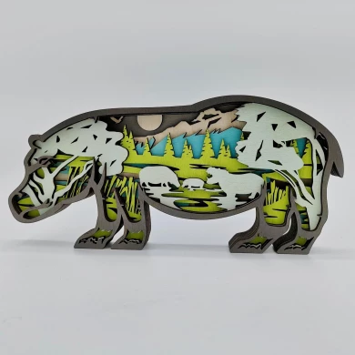 Sculpture hippopotame en bois