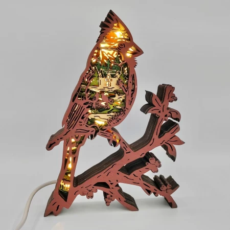 Sculpture cardinal rouge en bois - USB