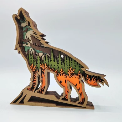 Sculpture loup hurlant en bois