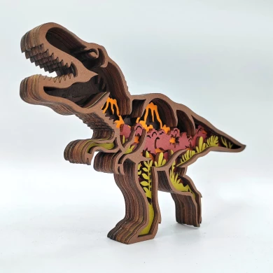 Sculpture dinosaure T-Rex en bois