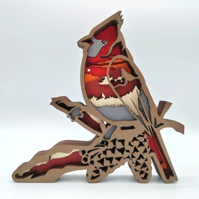 Sculpture cardinal rouge en bois