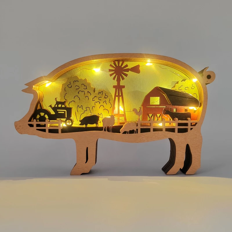 Sculpture cochon en bois