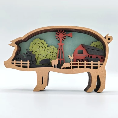 Sculpture cochon en bois