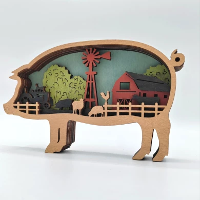 Sculpture cochon en bois