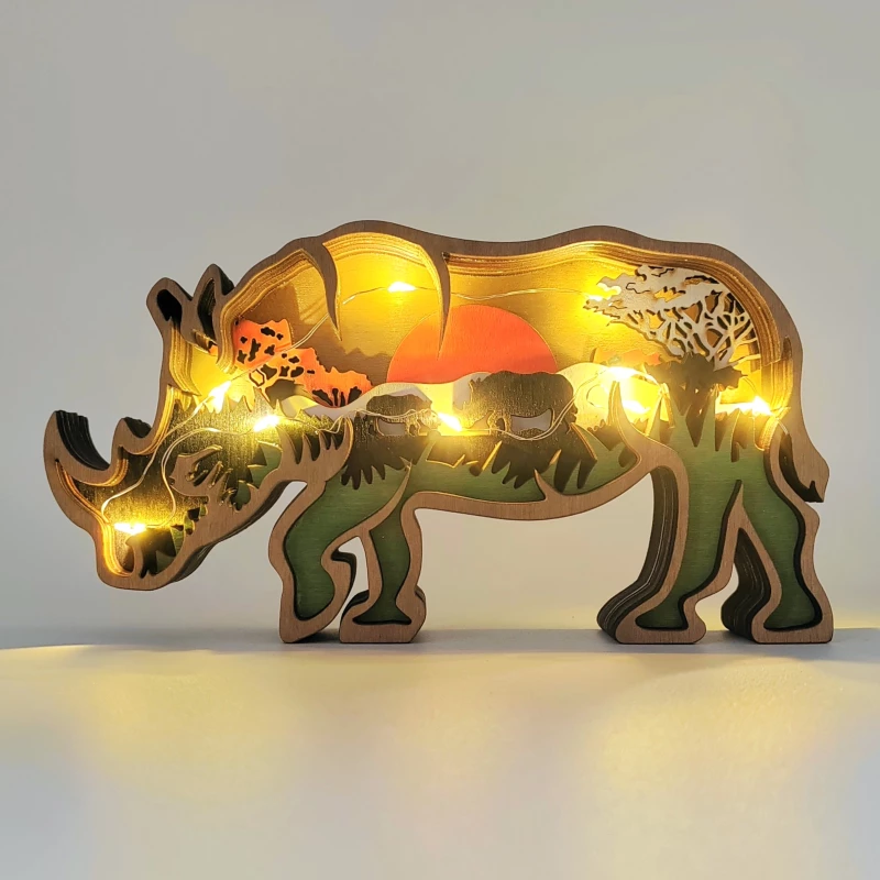 Sculpture rhinocéros en bois