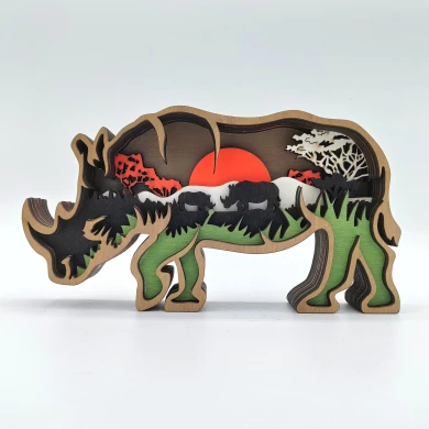 Sculpture rhinocéros en bois