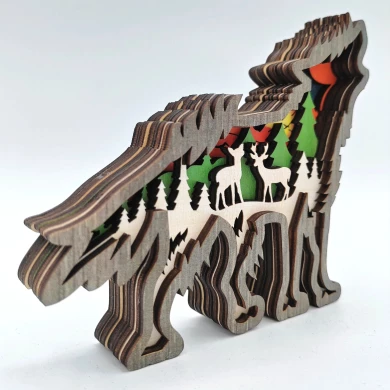 Sculpture petit loup en bois