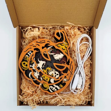 Sculpture citrouille d'halloween en bois - USB