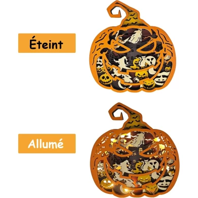 Sculpture citrouille d'halloween en bois - USB