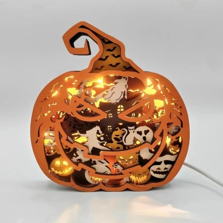 Sculpture citrouille d'halloween en bois - USB