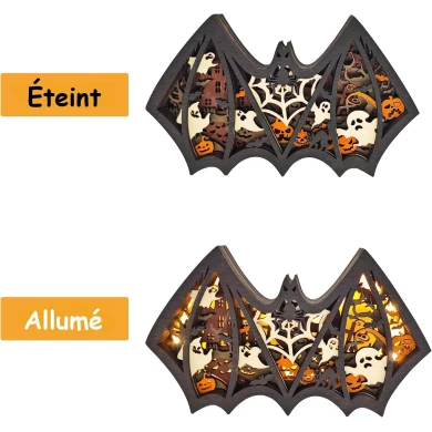 Sculpture chauve souris d'halloween en bois - USB