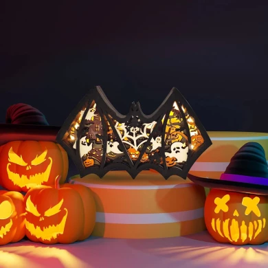 Sculpture chauve souris d'halloween en bois - USB