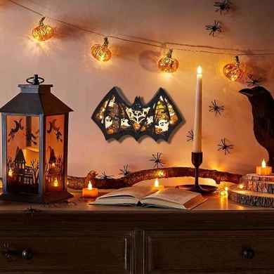 Sculpture chauve souris d'halloween en bois - USB