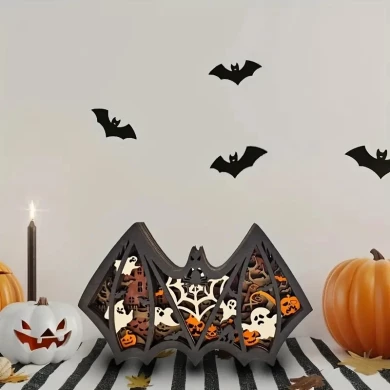 Sculpture chauve souris d'halloween en bois - USB