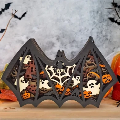 Sculpture chauve souris d'halloween en bois - USB