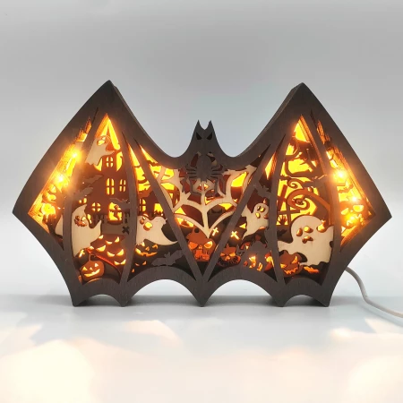 Sculpture chauve souris d'halloween en bois - USB