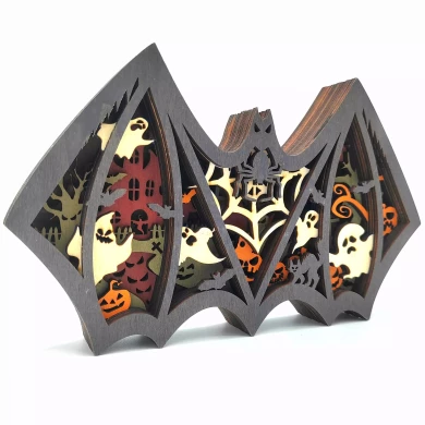 Sculpture chauve souris d'halloween en bois - USB